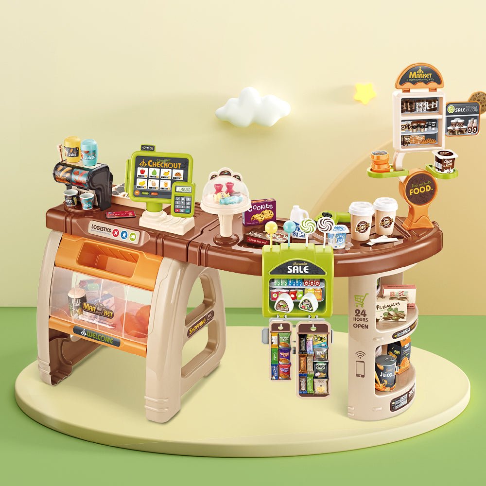 Keezi Kids Pretend Role Play Grocery Supermarket 52 Piece Playset Cash Register - Kid Topia