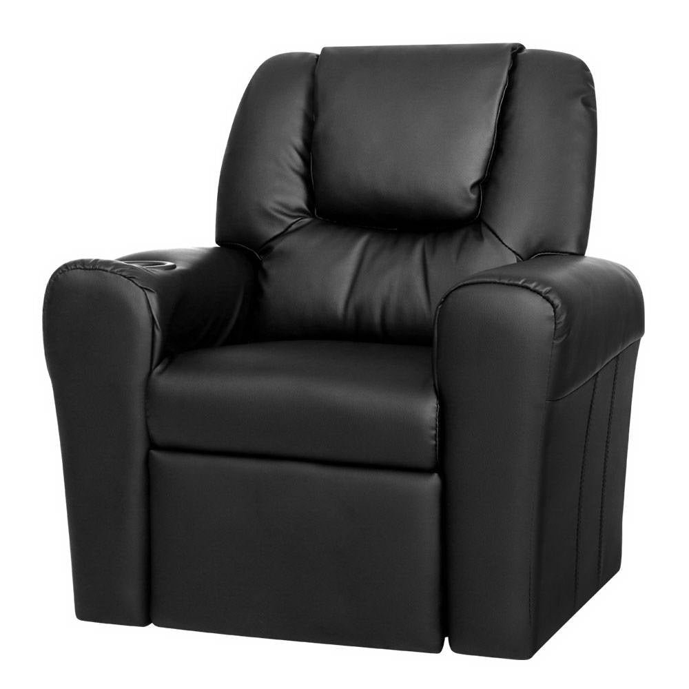 Keezi Kids Recliner Chair Black PU Leather Sofa Lounge Couch Children Armchair - Kid Topia