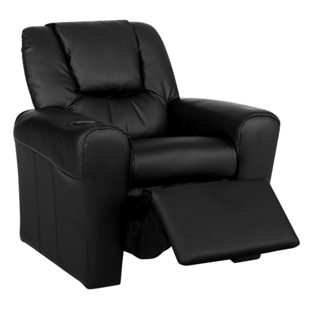 Keezi Kids Recliner Chair Black PU Leather Sofa Lounge Couch Children Armchair - Kid Topia