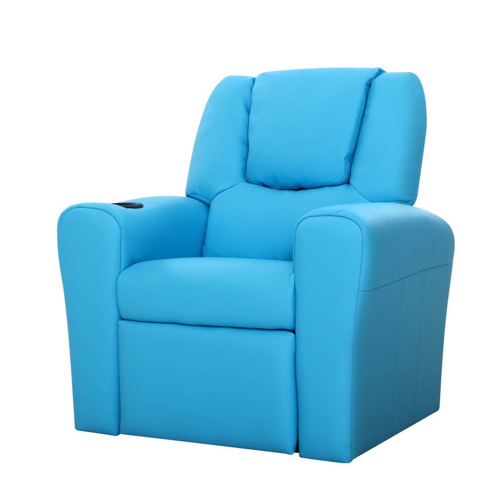 Keezi Kids Recliner Chair Blue PU Leather Sofa Lounge Couch Children Armchair - Kid Topia