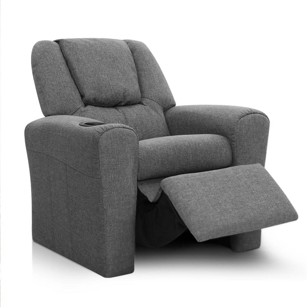 Keezi Kids Recliner Chair Grey Linen Soft Sofa Lounge Couch Children Armchair - Kid Topia