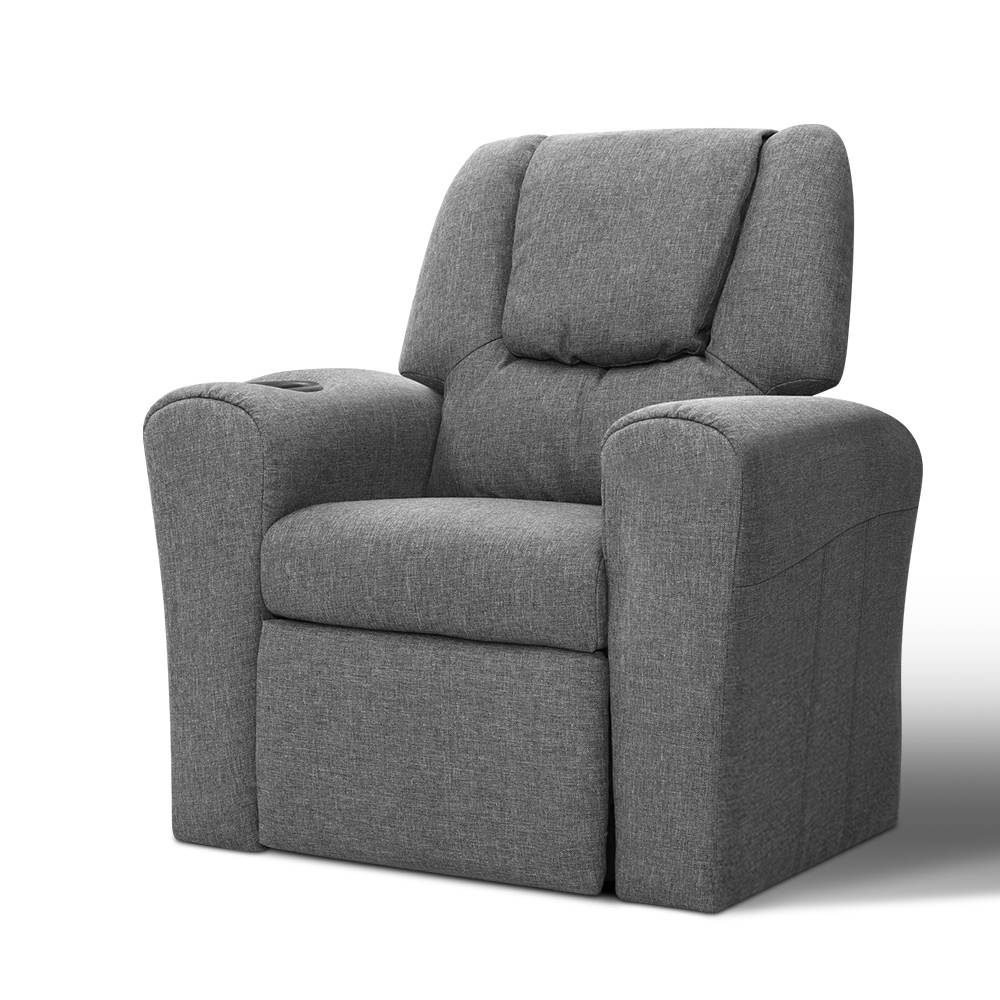 Keezi Kids Recliner Chair Grey Linen Soft Sofa Lounge Couch Children Armchair - Kid Topia