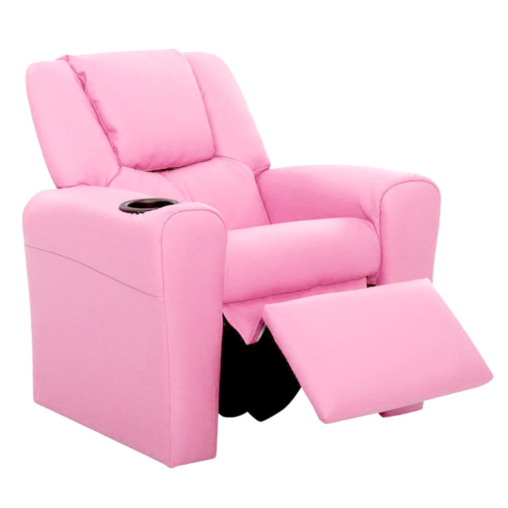 Keezi Kids Recliner Chair Pink PU Leather Sofa Lounge Couch Children Armchair - Kid Topia