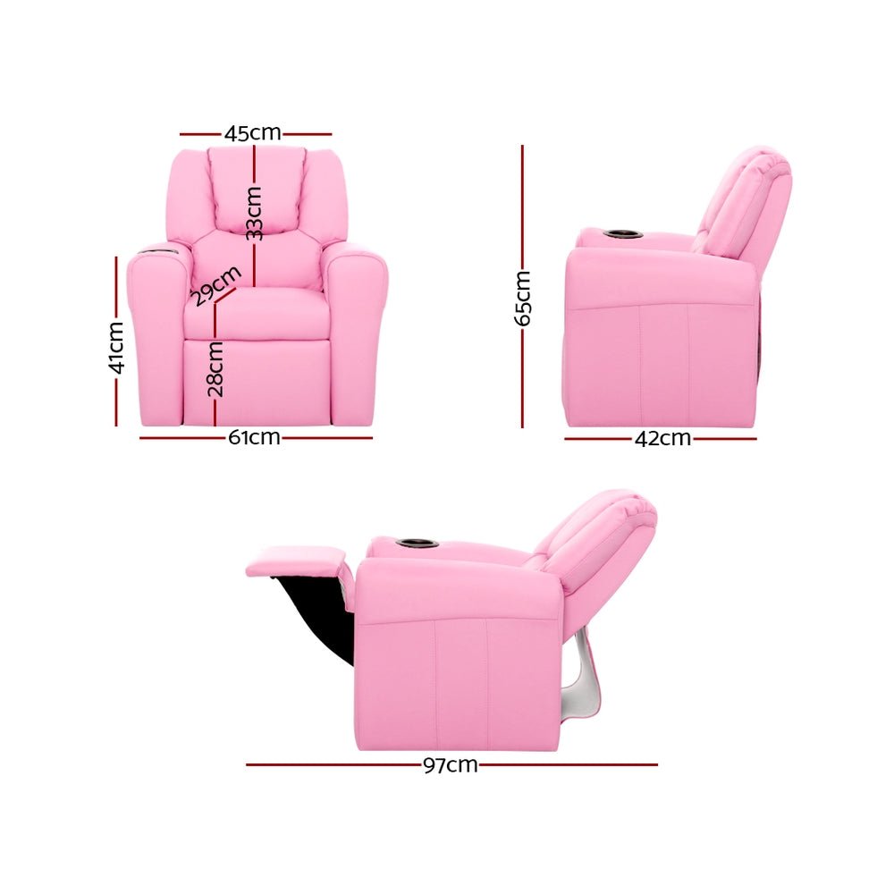Keezi Kids Recliner Chair Pink PU Leather Sofa Lounge Couch Children Armchair - Kid Topia