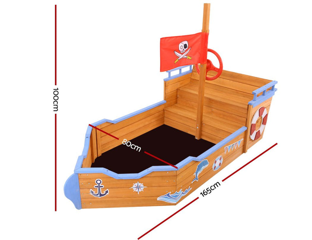 Keezi Kids Sandpit Wooden Boat Sand Pit Bench Seat Outdoor Beach Toys 165cm - Kid Topia