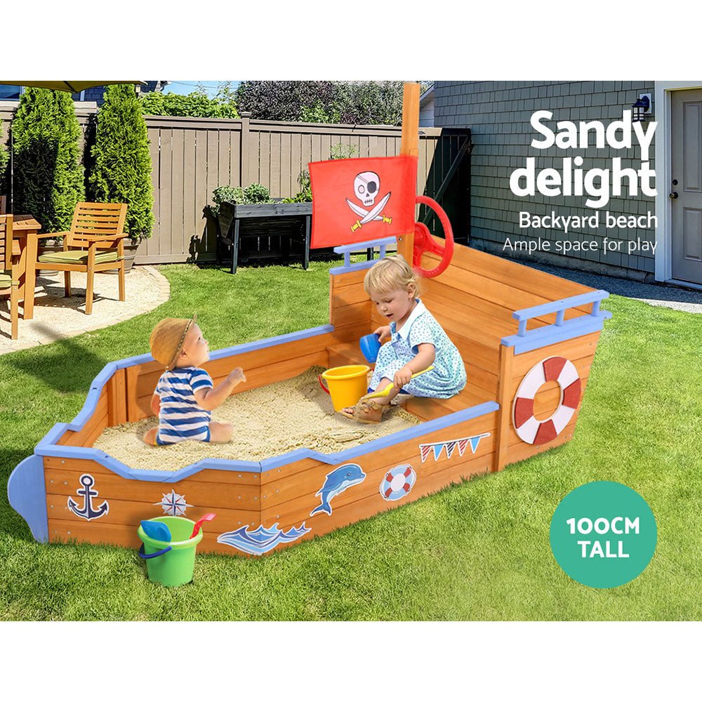 Keezi Kids Sandpit Wooden Boat Sand Pit Bench Seat Outdoor Beach Toys 165cm - Kid Topia
