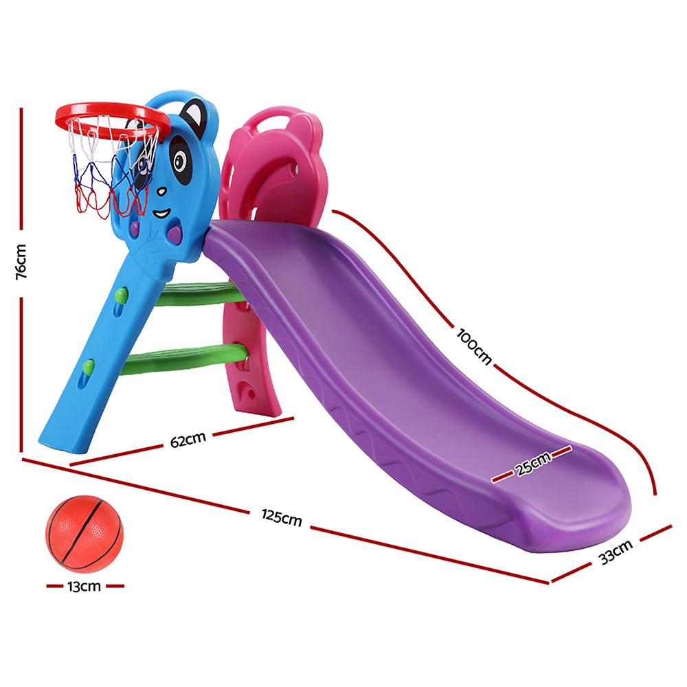 Keezi Kids Slide Set Basketball Hoop Indoor Outdoor Playground Toys 100cm Blue - Kid Topia