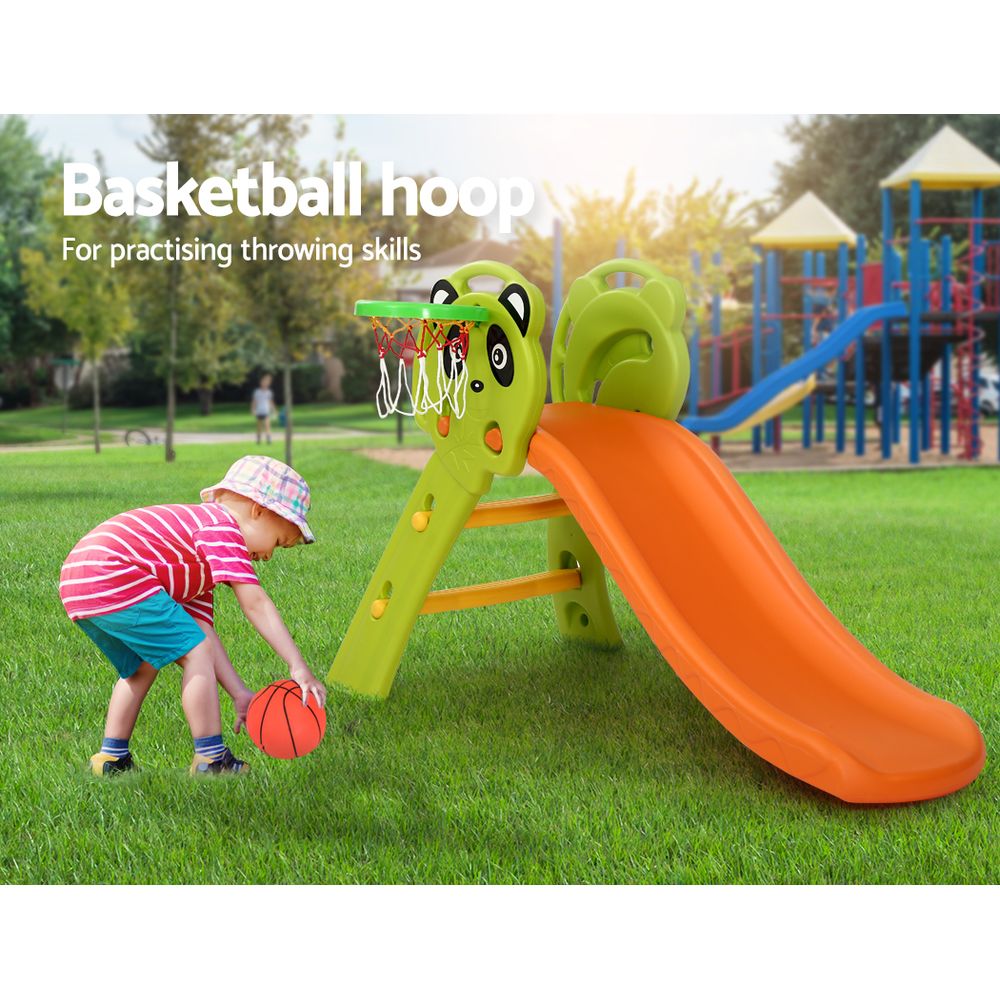 Keezi Kids Slide Set Basketball Hoop Indoor Outdoor Playground Toys 100cm Orange - Kid Topia