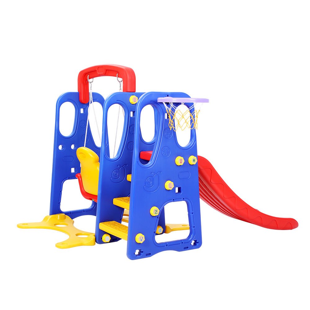 Keezi Kids Slide Swing Set Basketball Hoop Outdoor Playground Toys 120cm Blue - Kid Topia