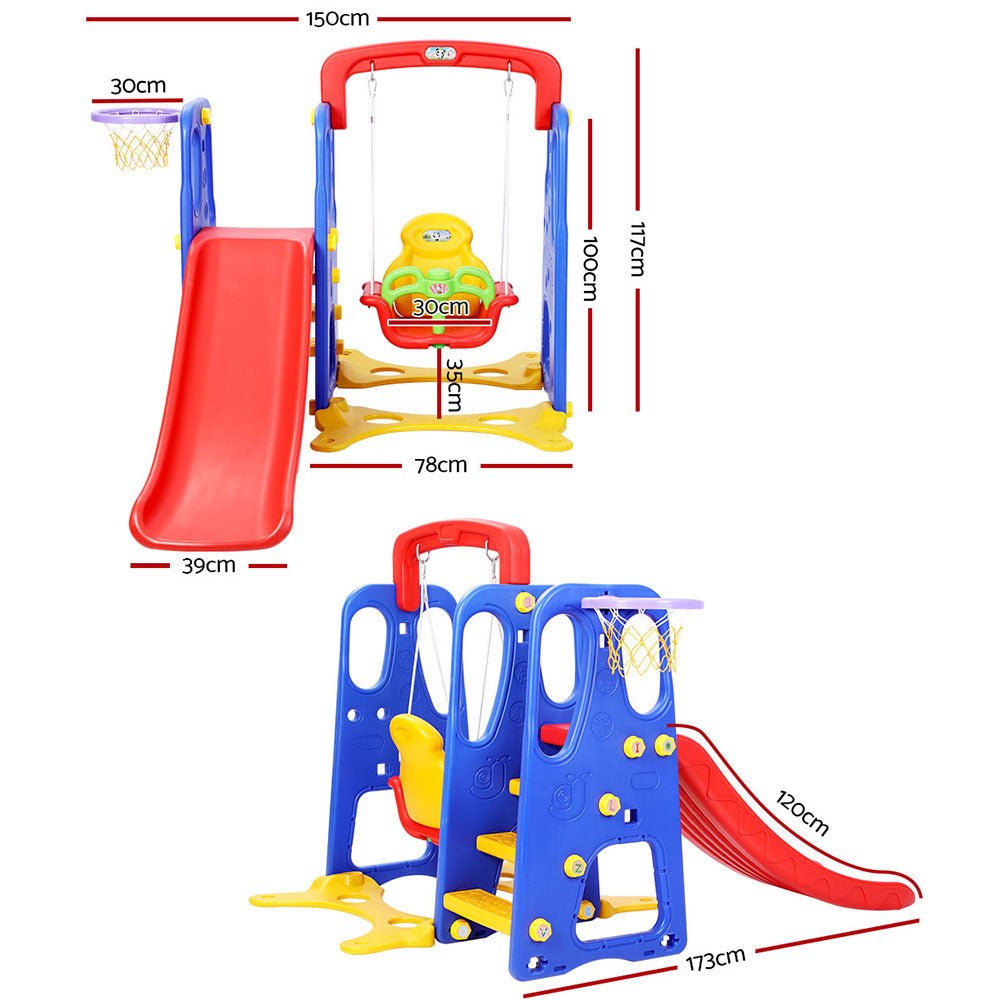 Keezi Kids Slide Swing Set Basketball Hoop Outdoor Playground Toys 120cm Blue - Kid Topia