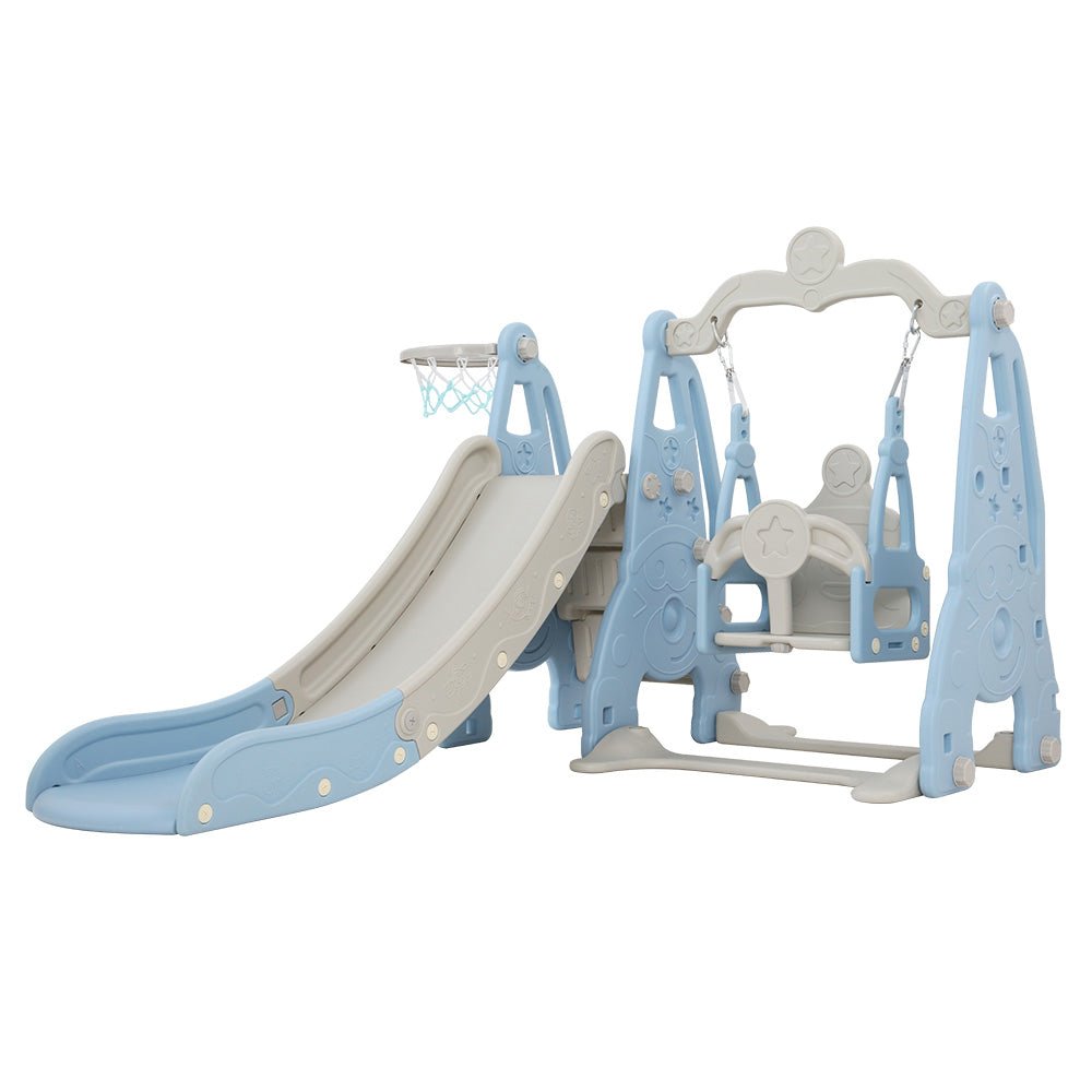 Keezi Kids Slide Swing Set Basketball Hoop Outdoor Playground Toys 170cm Blue - Kid Topia