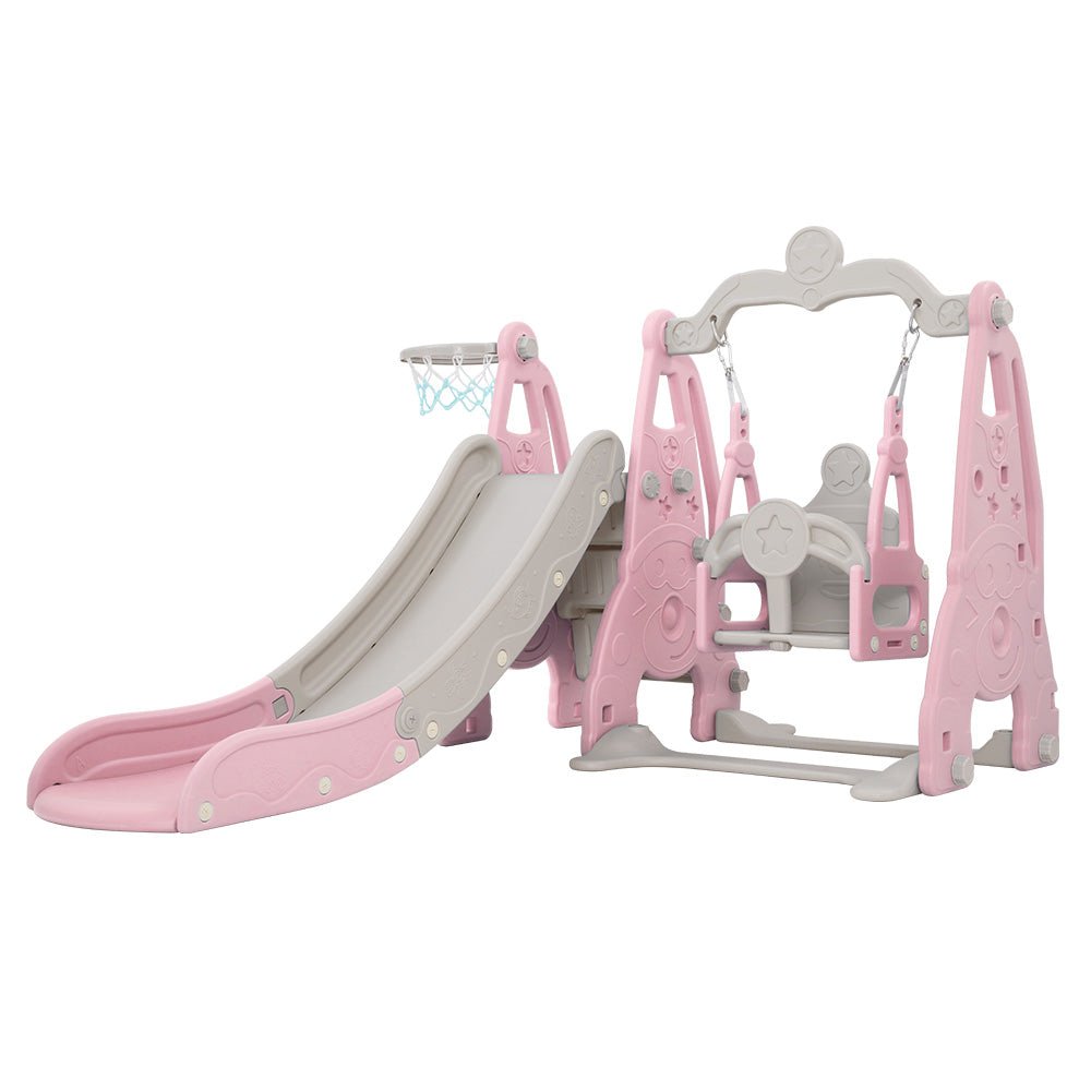 Keezi Kids Slide Swing Set Basketball Hoop Outdoor Playground Toys 170cm Pink - Kid Topia