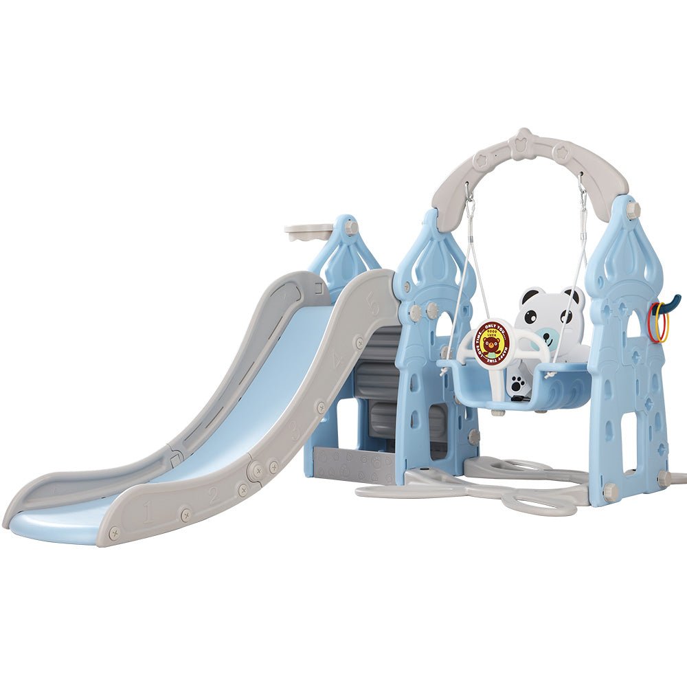 Keezi Kids Slide Swing Set Basketball Hoop Rings Outdoor Playground 170cm Blue - Kid Topia