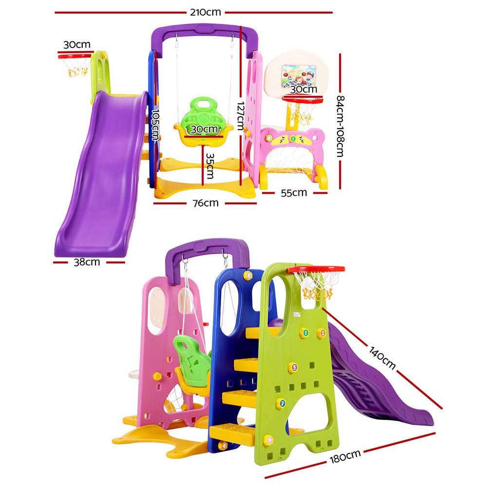 Keezi Kids Slide Swing Set Basketball Hoop Study Table Outdoor Toys 140cm Purple - Kid Topia