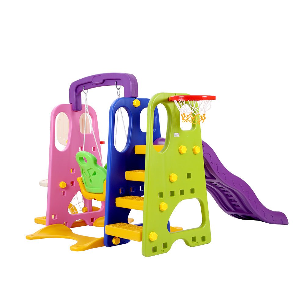 Keezi Kids Slide Swing Set Basketball Hoop Study Table Outdoor Toys 140cm Purple - Kid Topia