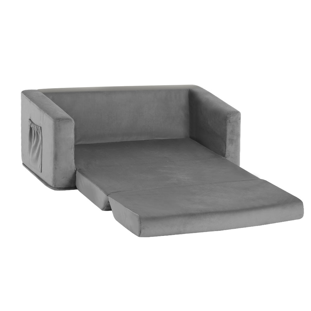 Keezi Kids Sofa 2 Seater Chair Children Flip Open Couch Armchair Grey - Kid Topia