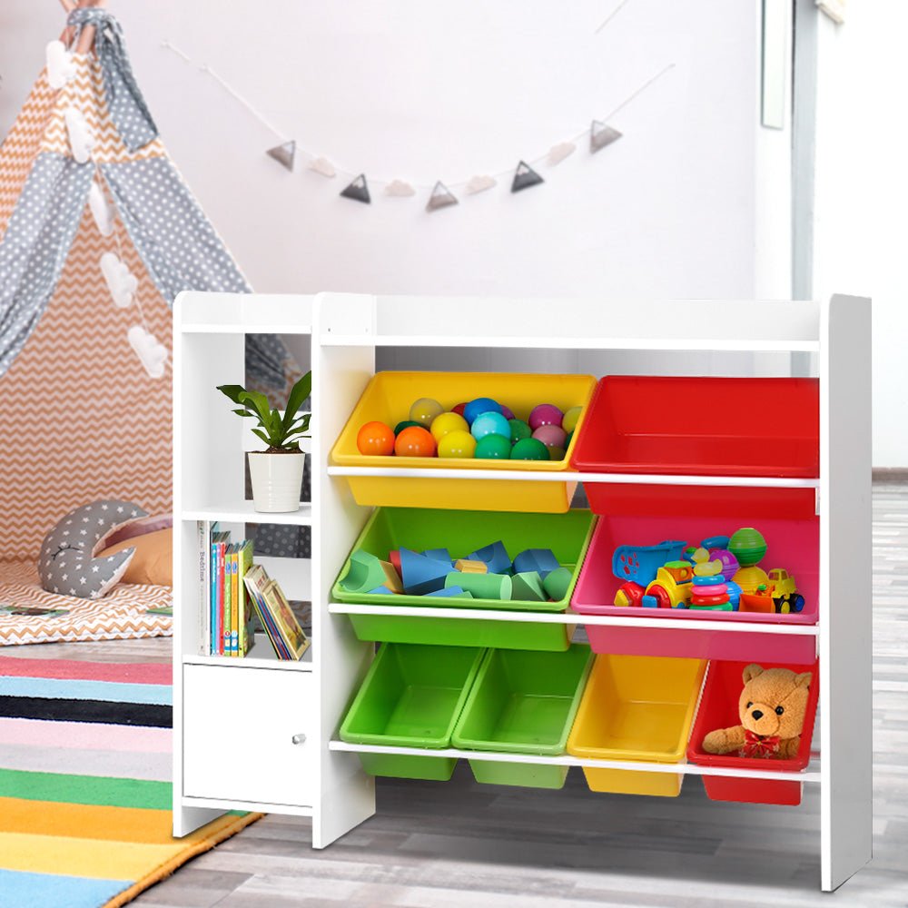 Keezi Kids Toy Box 8 Bins Bookshelf Storage Rack Organiser Toy Display - Kid Topia