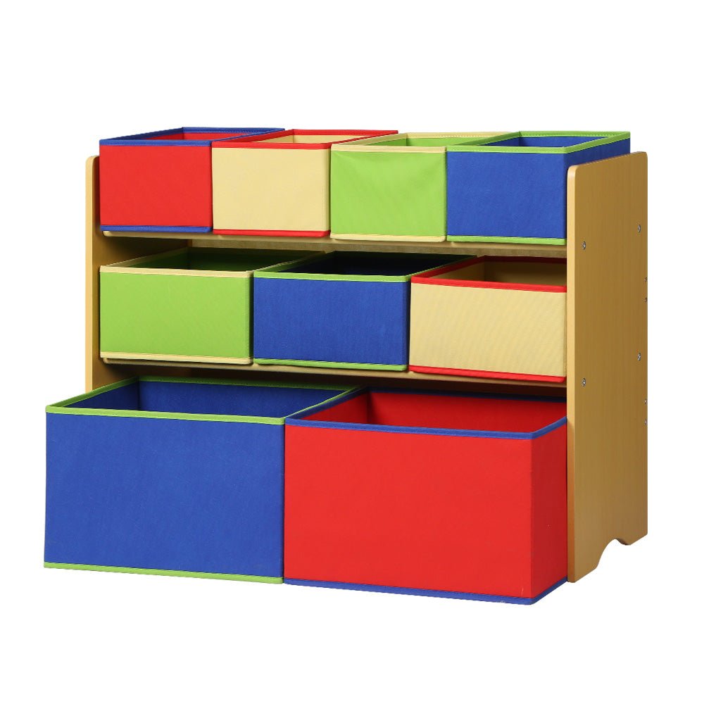Keezi Kids Toy Box 9 Bins Bookshelf Storage Children Organiser Display 3 Tier - Kid Topia