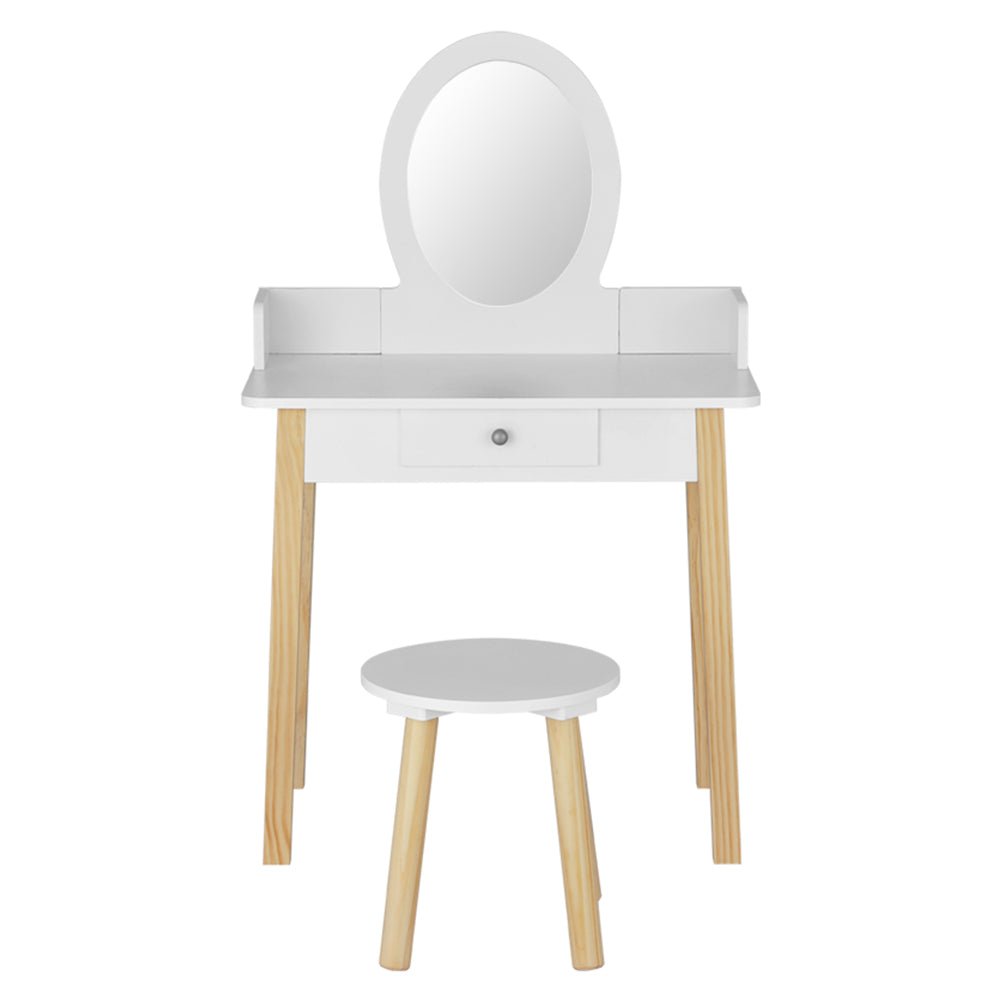 Keezi Kids Vanity Makeup Dressing Table Chair Set Wooden Leg Drawer Mirror White - Kid Topia