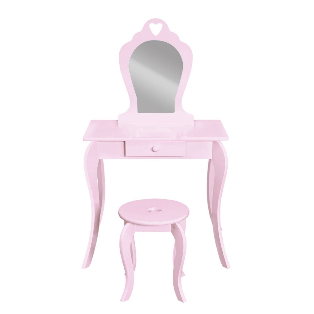 Keezi Pink Kids Vanity Dressing Table Stool Set Mirror Princess Children Makeup - Kid Topia