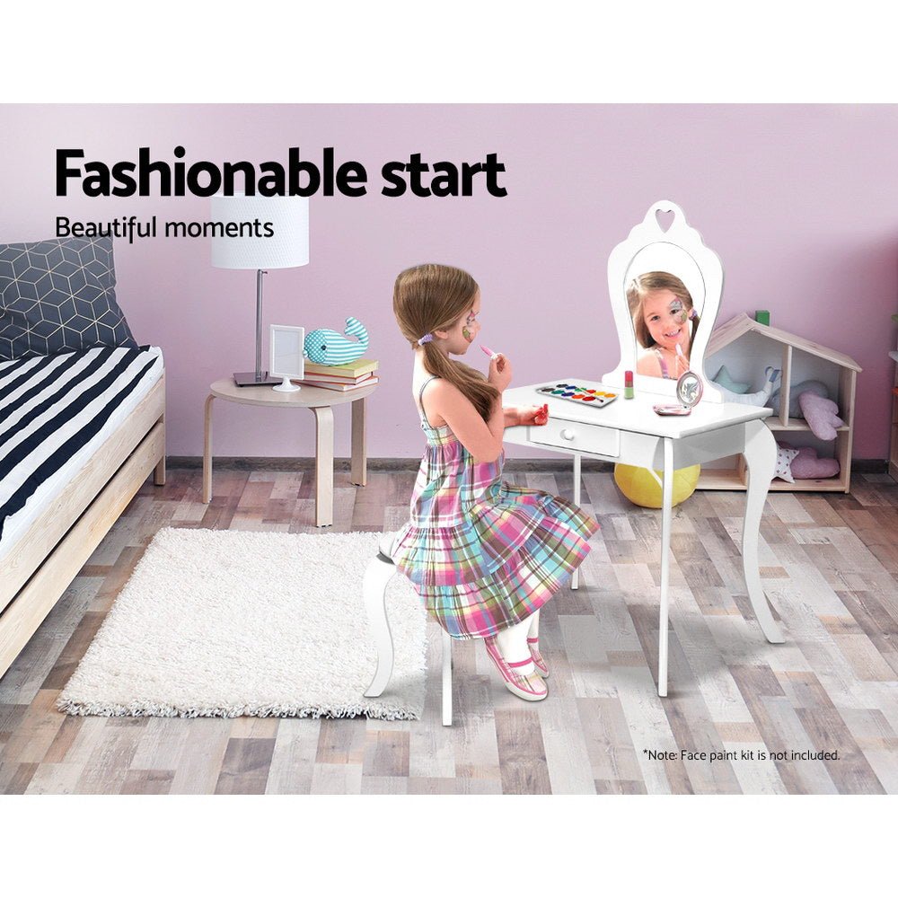Keezi White Kids Vanity Dressing Table Stool Set Mirror Princess Children Makeup - Kid Topia