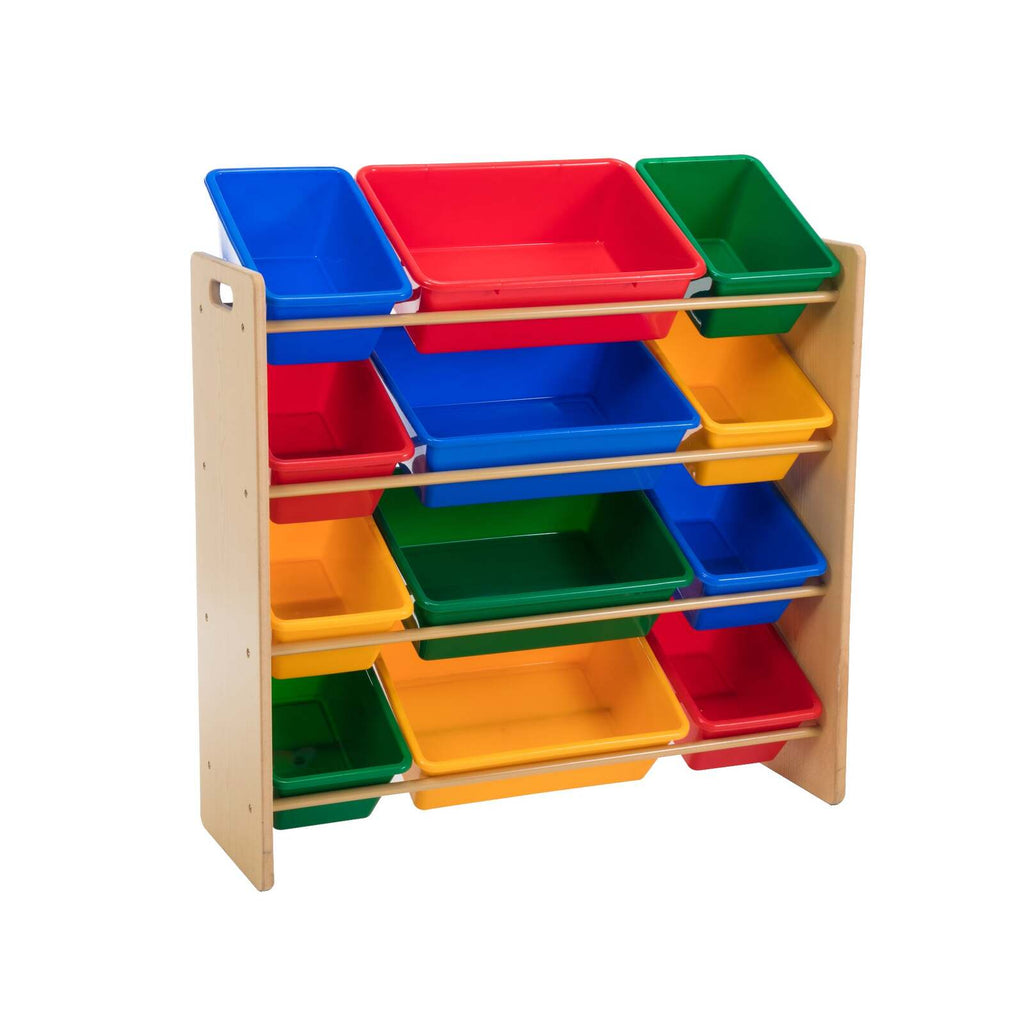 Kids Organiser Shelf Storage Rack for Toys - 12 Multicoloured Bins - Kid Topia