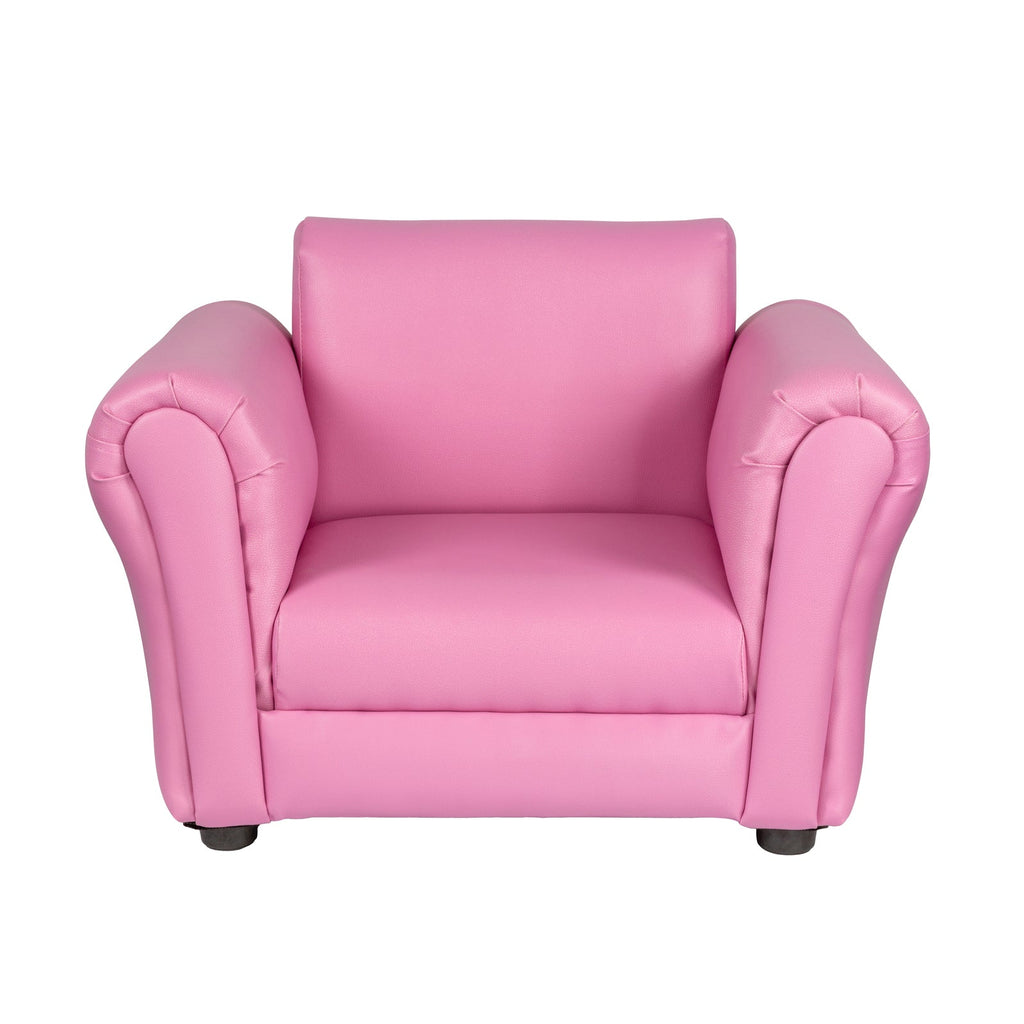 Kids Pink Couch Sofa Chair w/ Footstool in PU Leather - Kid Topia