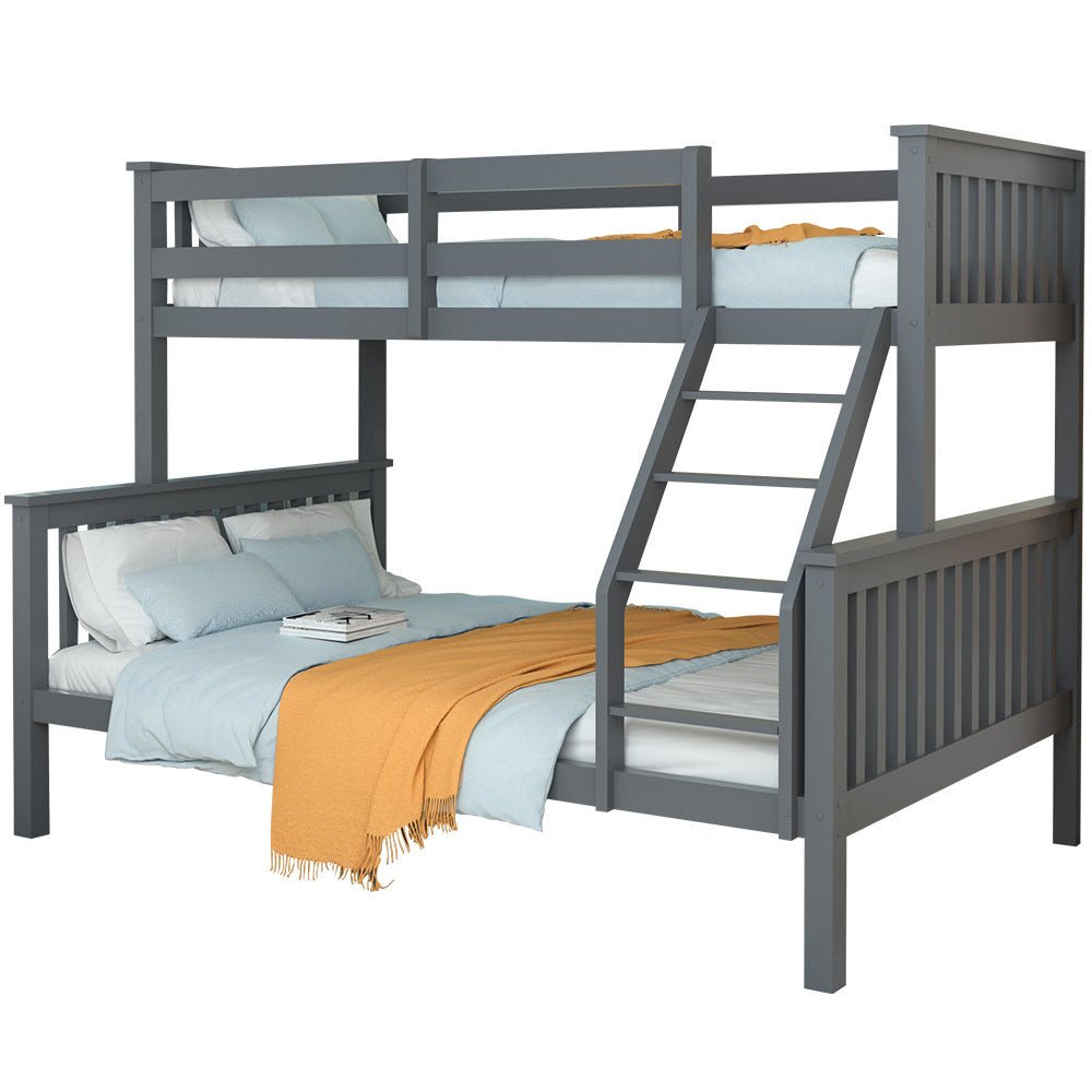 KINGSTON 2in1 Single on Double Bunk Bed Kids Solid Wood Timber Loft Furniture Slats, Grey - Kid Topia