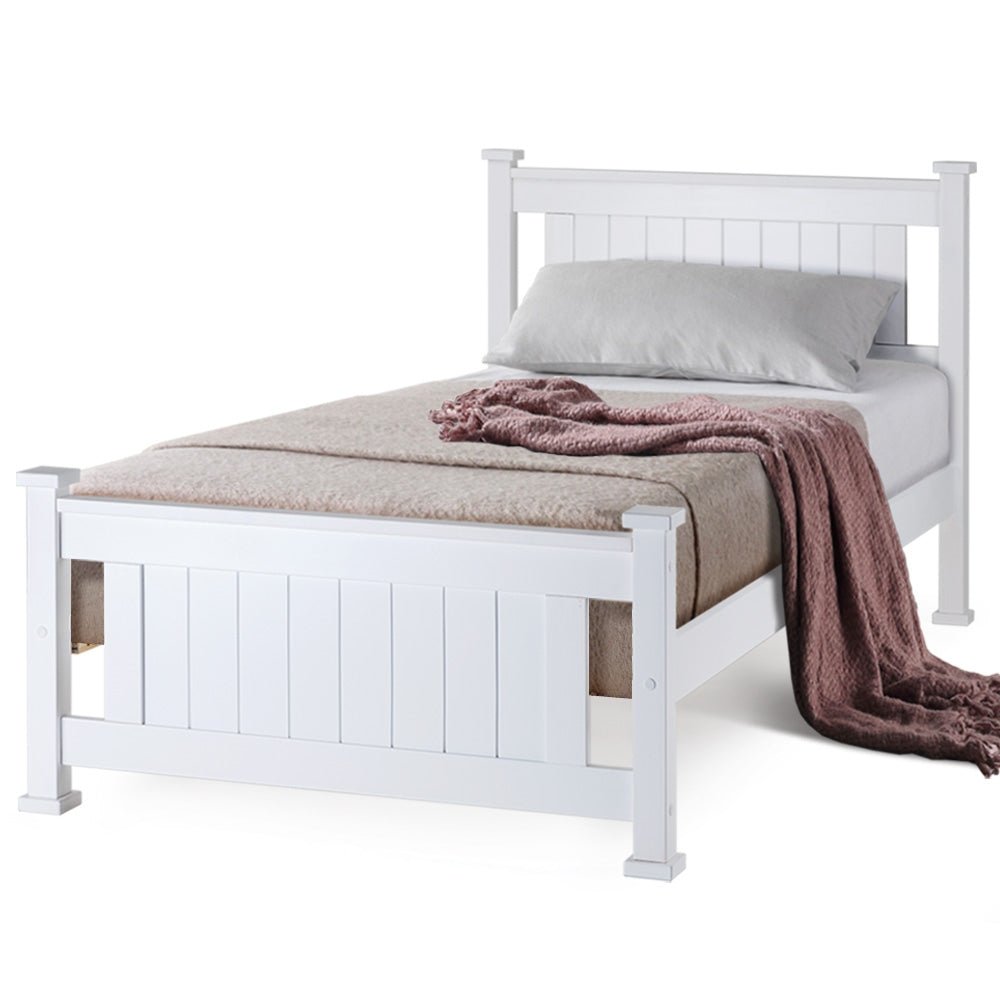 Kingston Slumber Single Wooden Bed Frame Base White Pine Adult Bedroom Furniture Timber Slat - Kid Topia