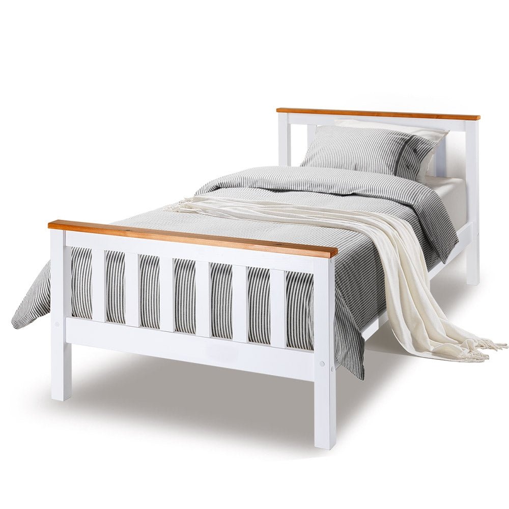 Kingston Slumber Single Wooden Bed Frame Base White Timber Kids Adults Modern Bedroom Furniture - Kid Topia