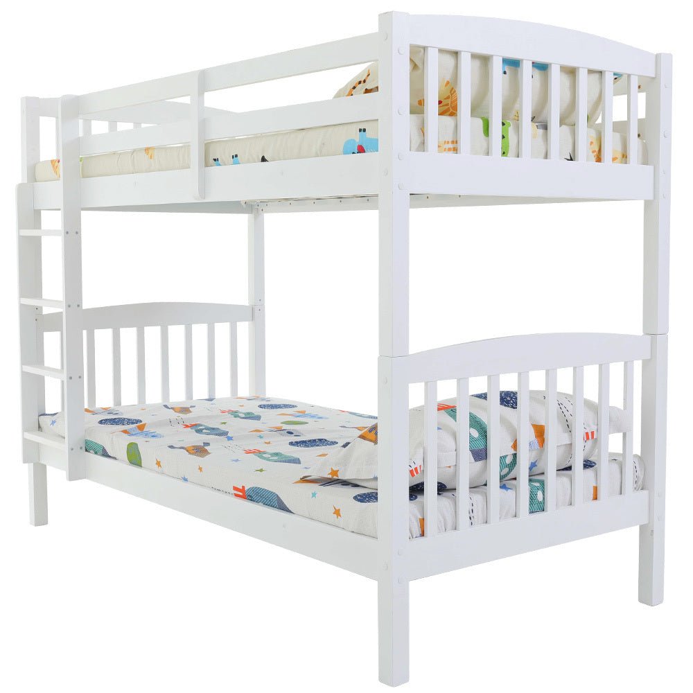 Kingston Slumber Wooden Kids Bunk Bed Frame, with Modular Design that can convert to 2 Single, White - Kid Topia