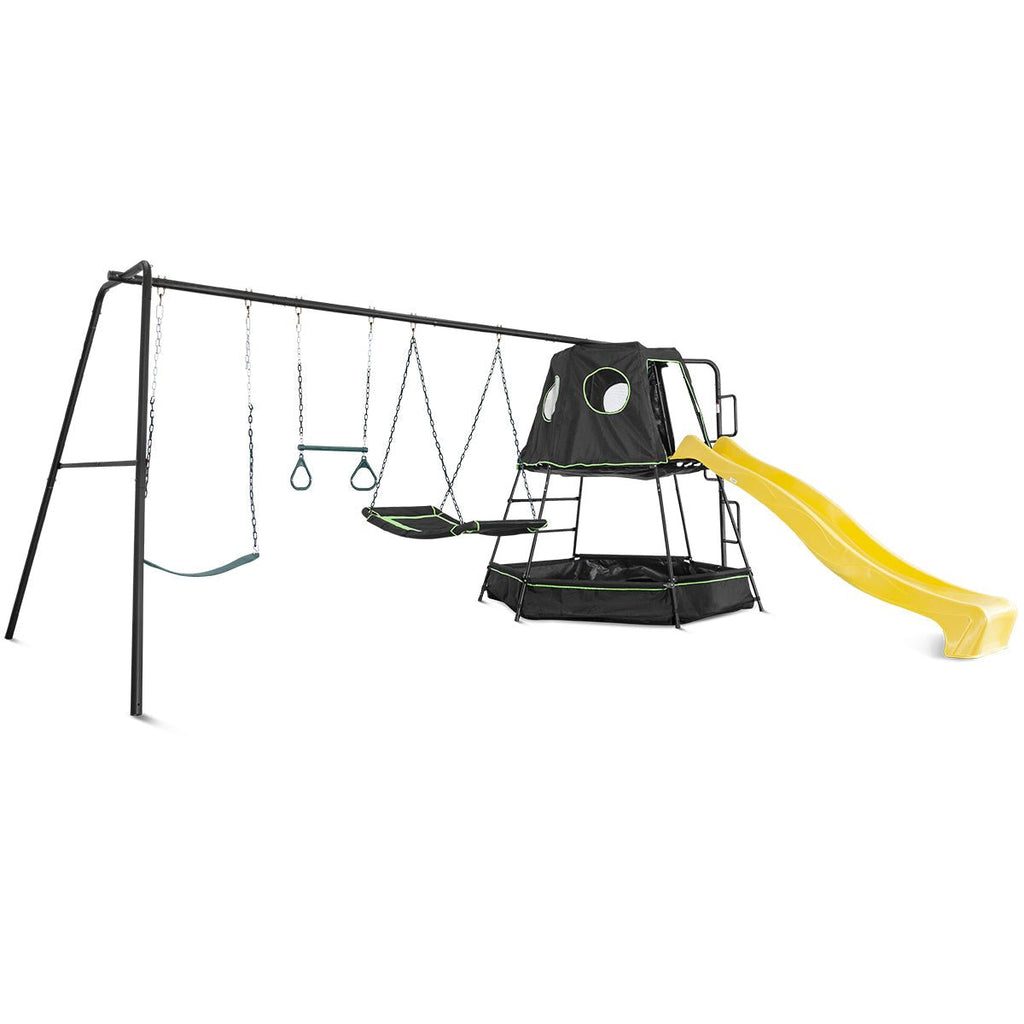Lifespan Kids Pallas Play Tower with Metal Swing Set in Yellow Slide - Kid Topia