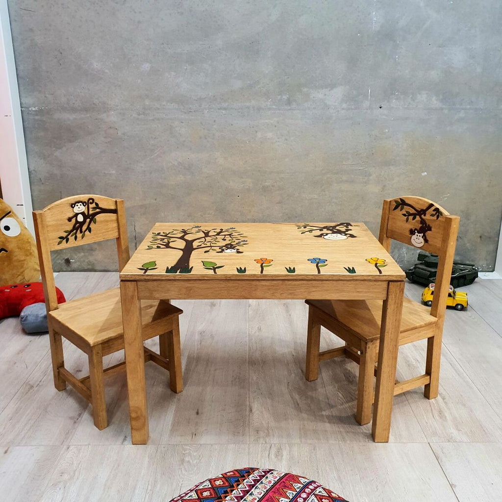 Monkey Land Kids Wooden Table and Chairs Set - Kid Topia