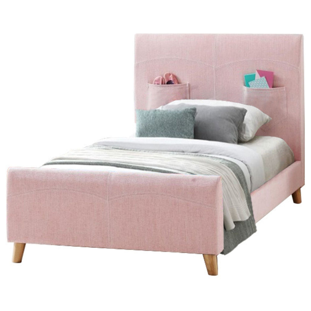 Phlox Kids Child Single Bed Fabric Upholstered Children Kid Timber Frame - Pink - Kid Topia