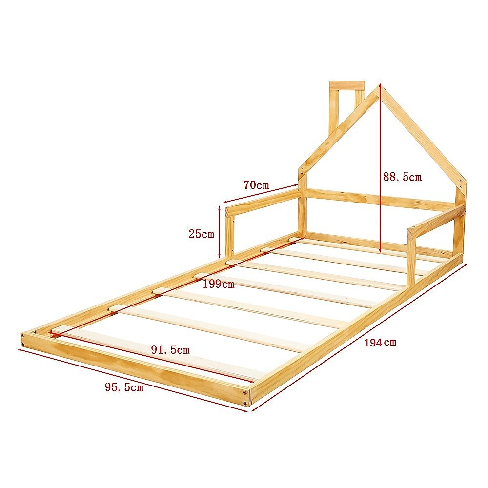 Pine Wood Floor Bed House Frame for Kids and Toddlers - Kid Topia