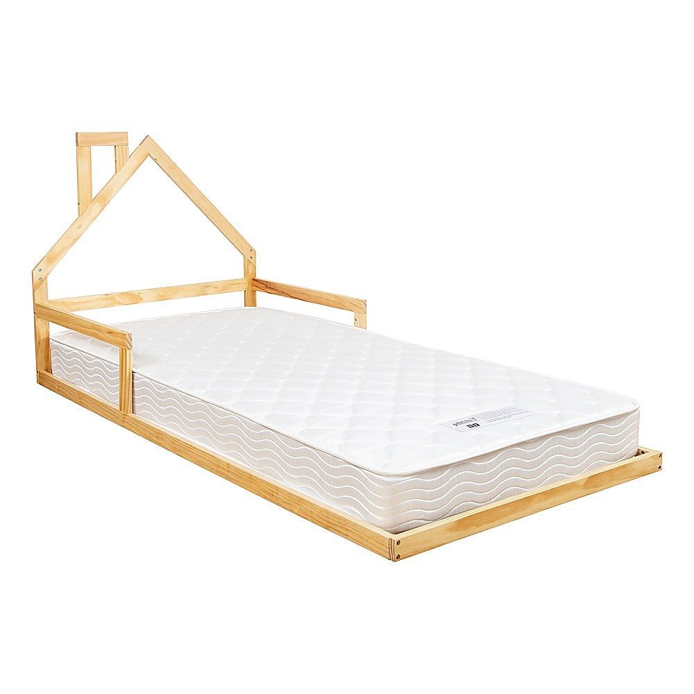 Pine Wood Floor Bed House Frame for Kids and Toddlers - Kid Topia