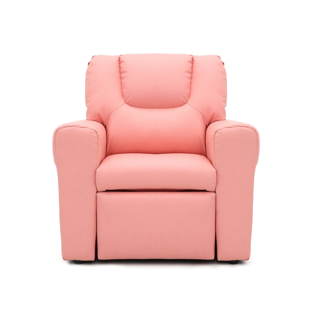 Pink Kids push back recliner chair with cup holder - Kid Topia