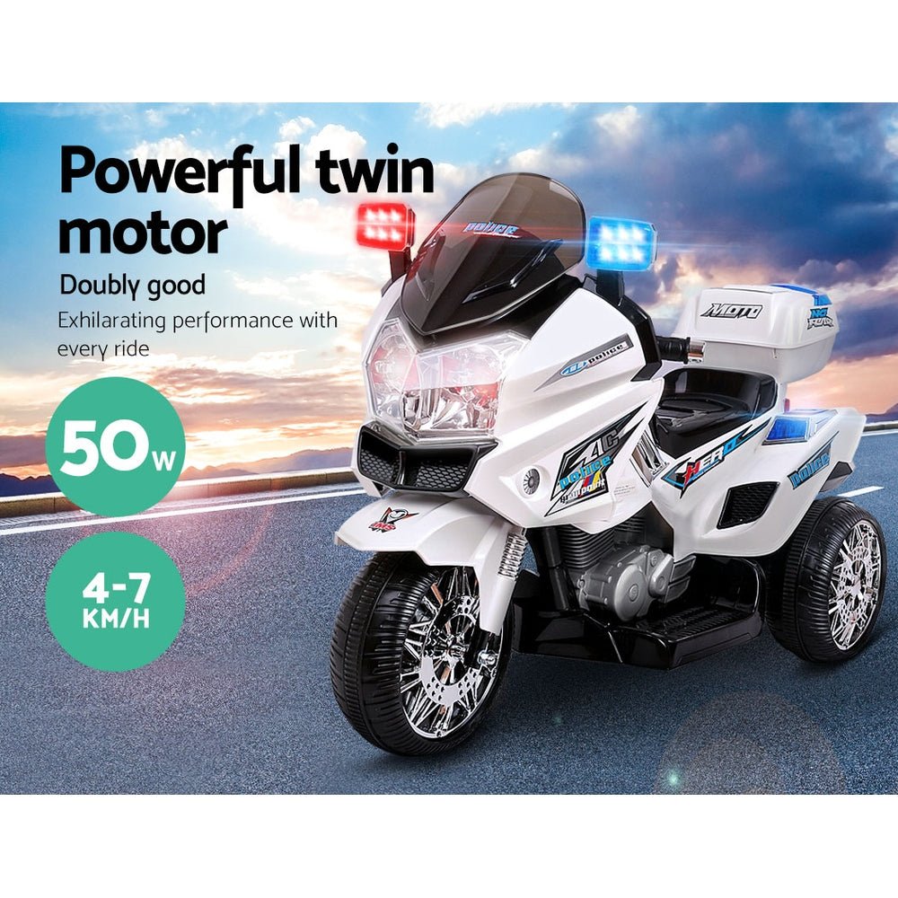 Rigo Kids Electric Ride On Patrol Police Car BMW-Inspired S1K 6V Battery White - Kid Topia