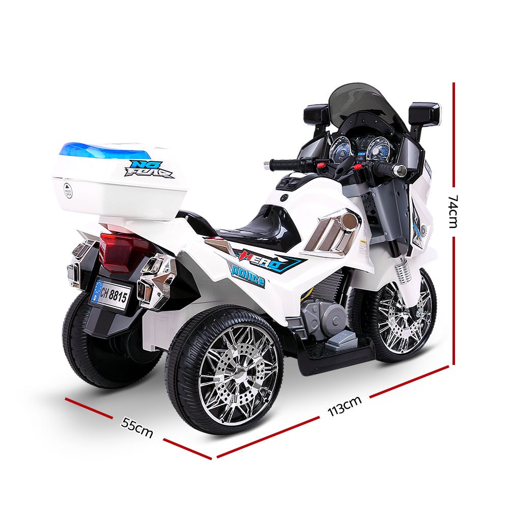 Rigo Kids Electric Ride On Patrol Police Car BMW-Inspired S1K 6V Battery White - Kid Topia