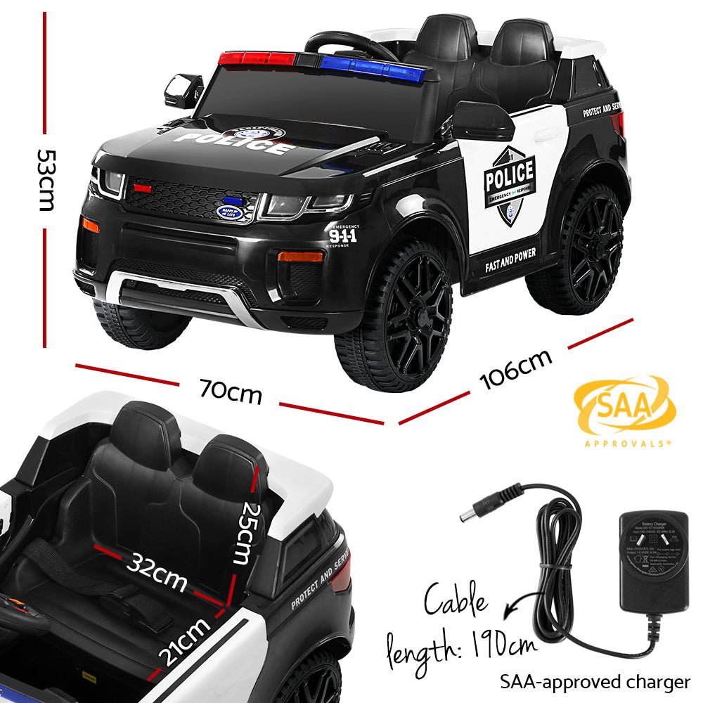 Rigo Kids Electric Ride On Patrol Police Car Range Rover-inspired Remote Black - Kid Topia