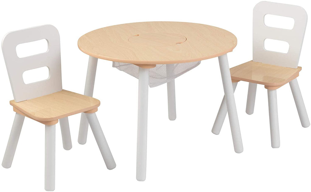 Round Table and 2 Chair Set for children (White Natural) - Kid Topia