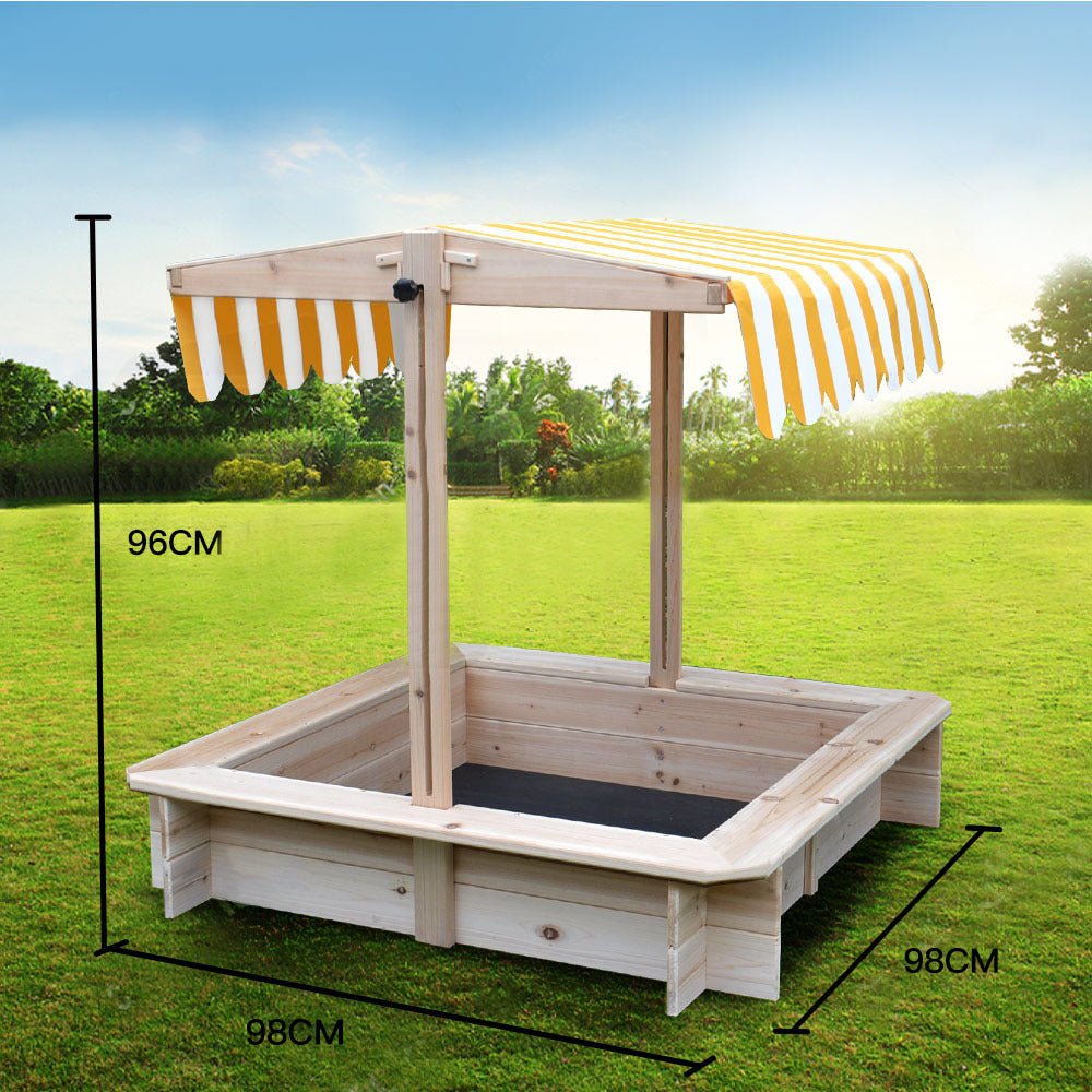ROVO KIDS Sandpit Toy Box Canopy Wooden Outdoor Sand Pit Children Play Cover - Kid Topia