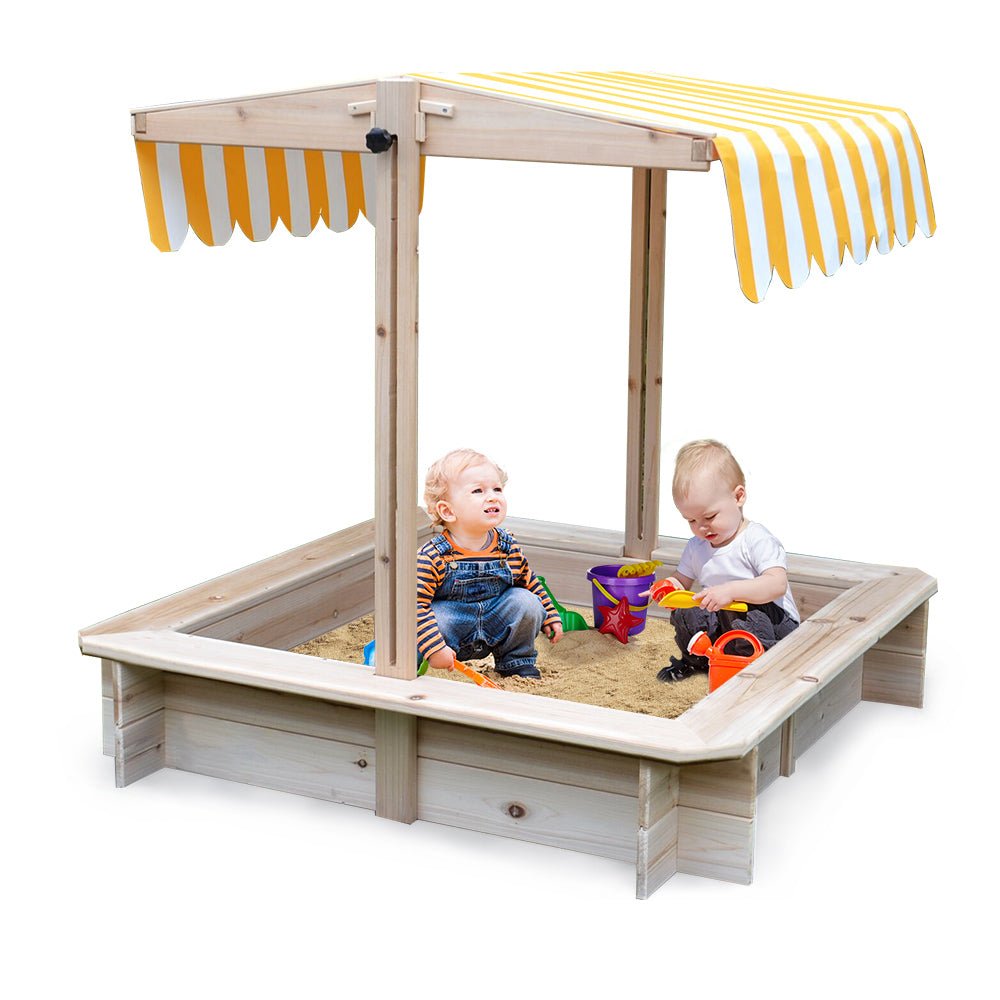 ROVO KIDS Sandpit Toy Box Canopy Wooden Outdoor Sand Pit Children Play Cover - Kid Topia