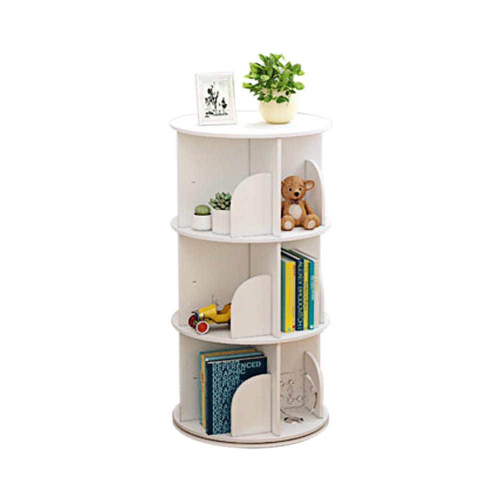White Wooden Circular 360�� Rotating Bookshelf Display Storage Stand(3 Layers) - Kid Topia