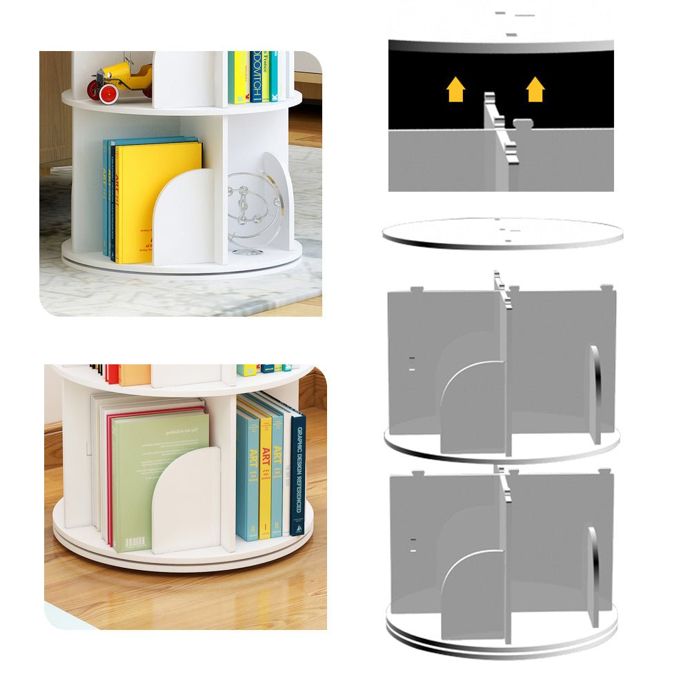 White Wooden Circular 360�� Rotating Bookshelf Display Storage Stand(3 Layers) - Kid Topia