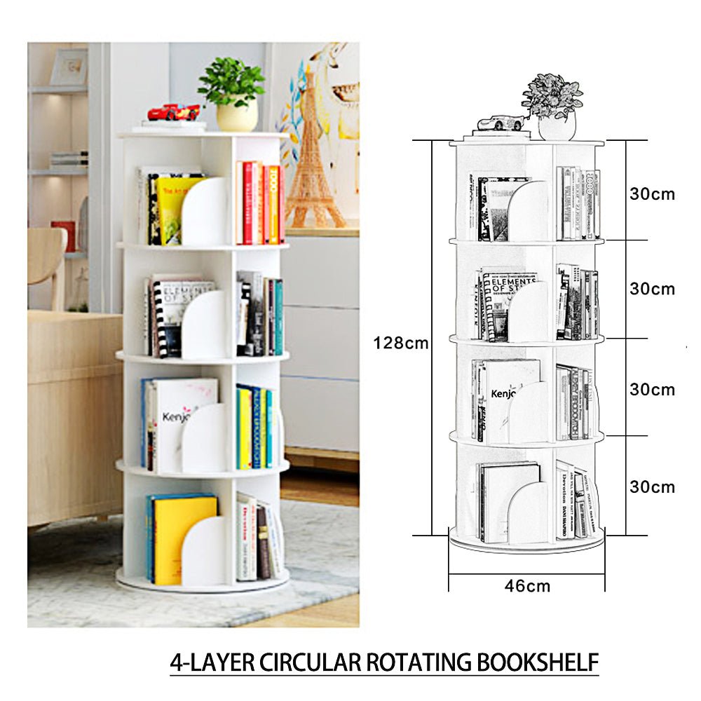 White Wooden Circular 360�� Rotating Bookshelf Display Storage Stand(4 Layers) - Kid Topia