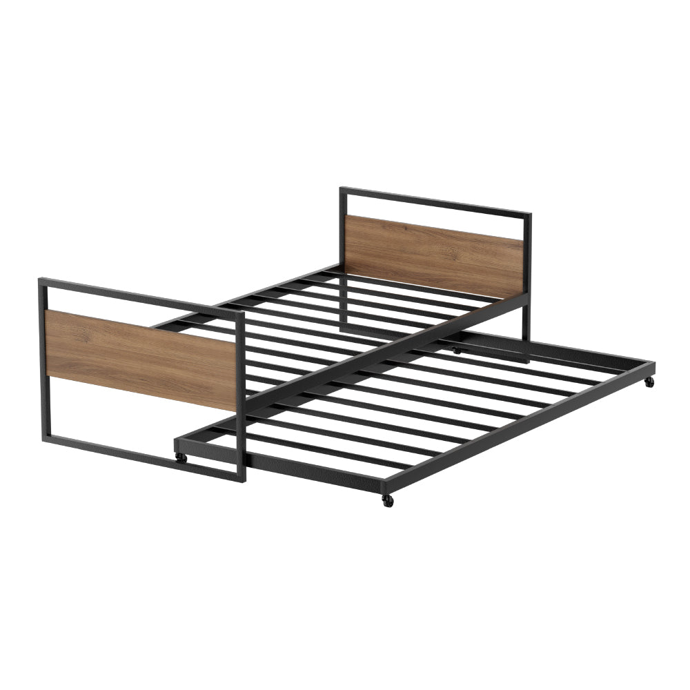 Artiss Bed Frame 2x Single Size Metal Trundle Daybed DEAN - Kid Topia