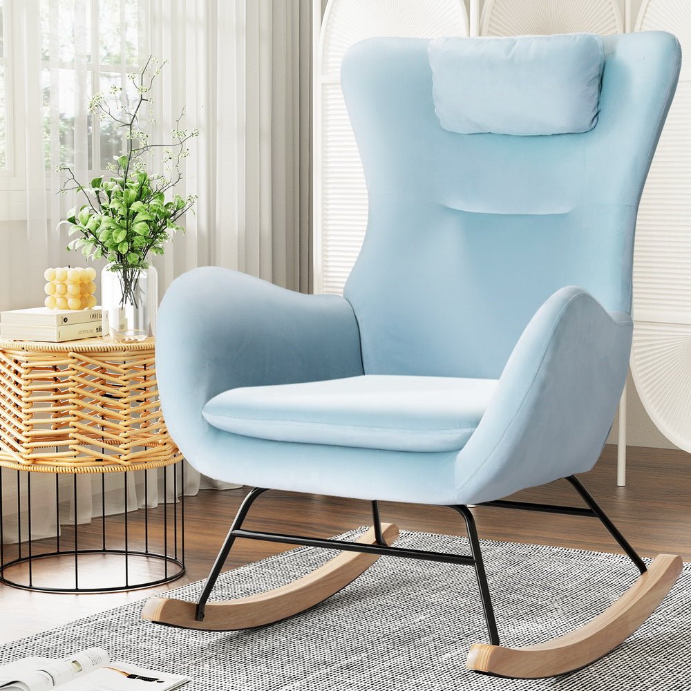 Artiss Rocking Chair Velvet Armchair Feeding Chair Blue - Kid Topia