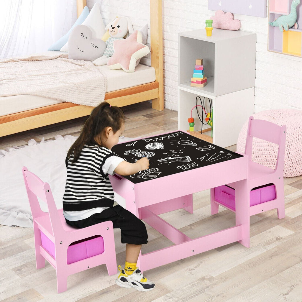 EKKIO 3PCS Kids Table with Lego Baseplate and Chairs Set with Black Chalkboard (Pink) EK-KTCS-105-RHH - Kid Topia