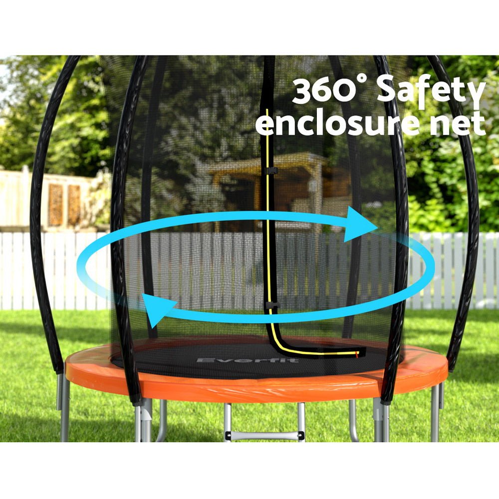 Everfit 6FT Trampoline for Kids w/ Ladder Enclosure Safety Net Rebounder Orange - Kid Topia